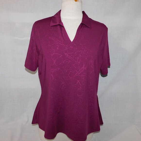 Callaway Tops - Callaway Opti Dri Womens L Purple Plum V Neck Golf Polo Shirt Back Ruffle